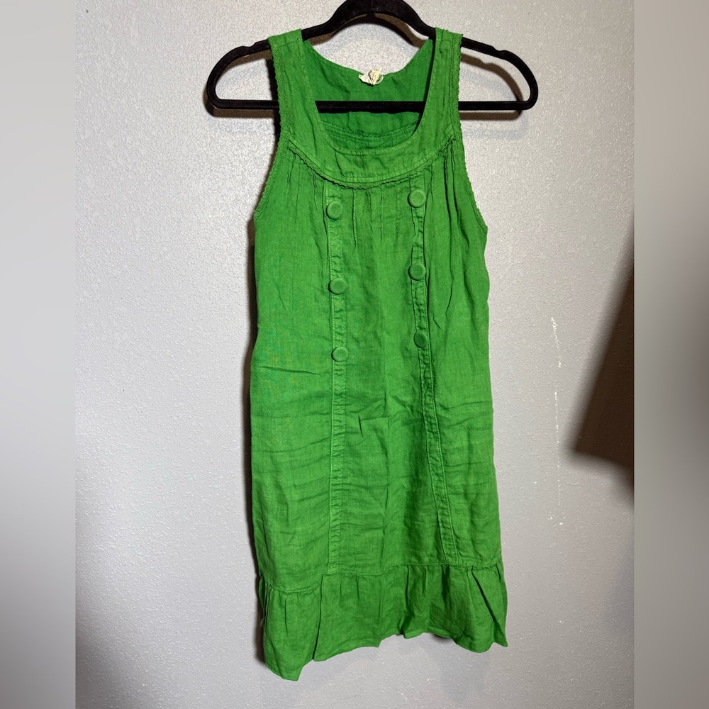 Edme & Esyllte Green 100%‎ Linen Sleeveless Button Front Dress Small